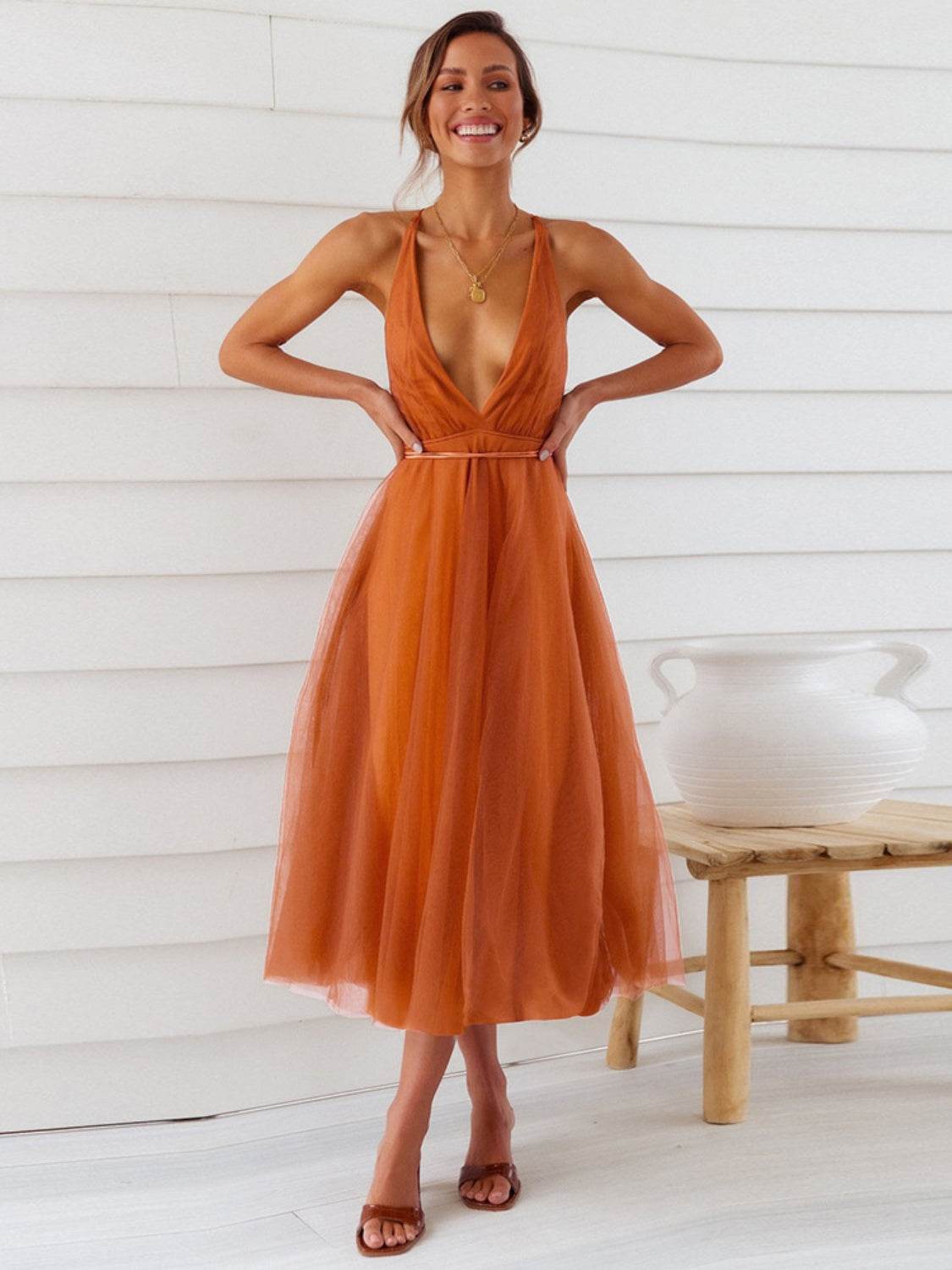 Backless Crisscross Sleeveless Midi Dress - UnLaced Boutique
