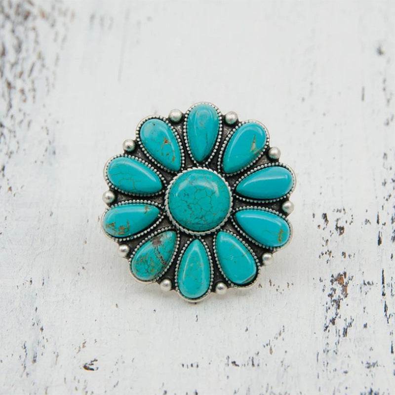 Artificial Turquoise Alloy Flower Ring - UnLaced Boutique