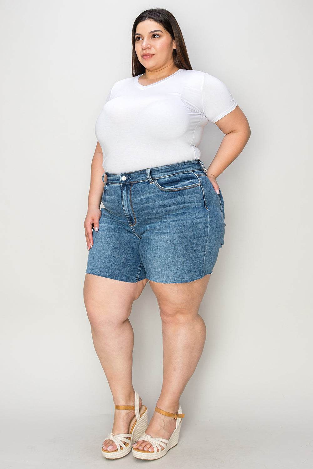 Judy Blue Full Size High Waist Slim Denim Shorts - UnLaced Boutique