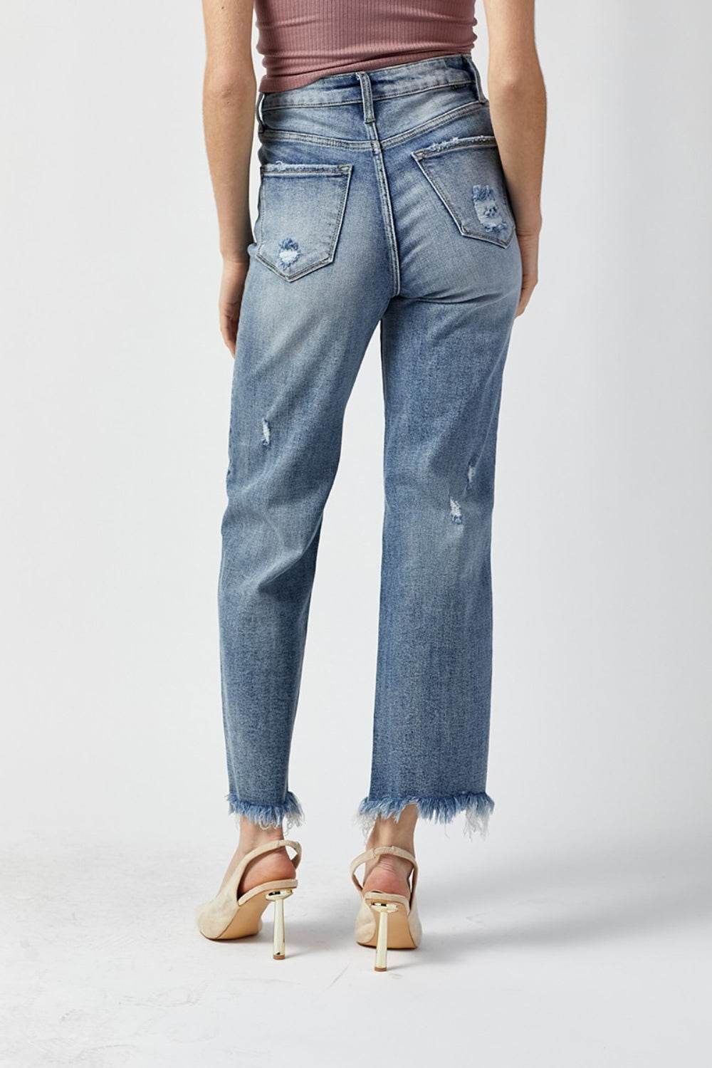 RISEN High Waist Raw Hem Straight Jeans - UnLaced Boutique