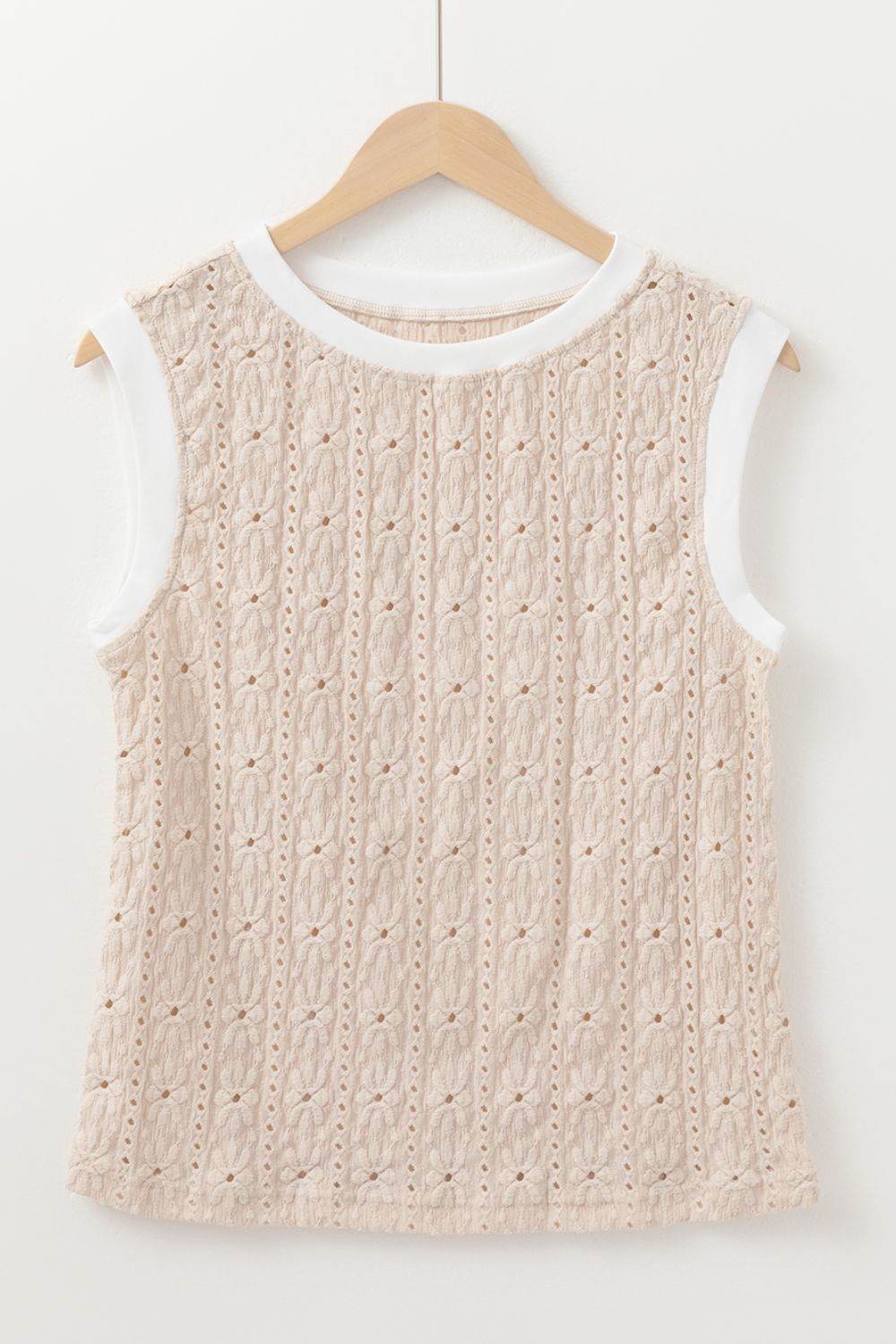Floral Textured Crew Neck Sleeveless Top - UnLaced Boutique