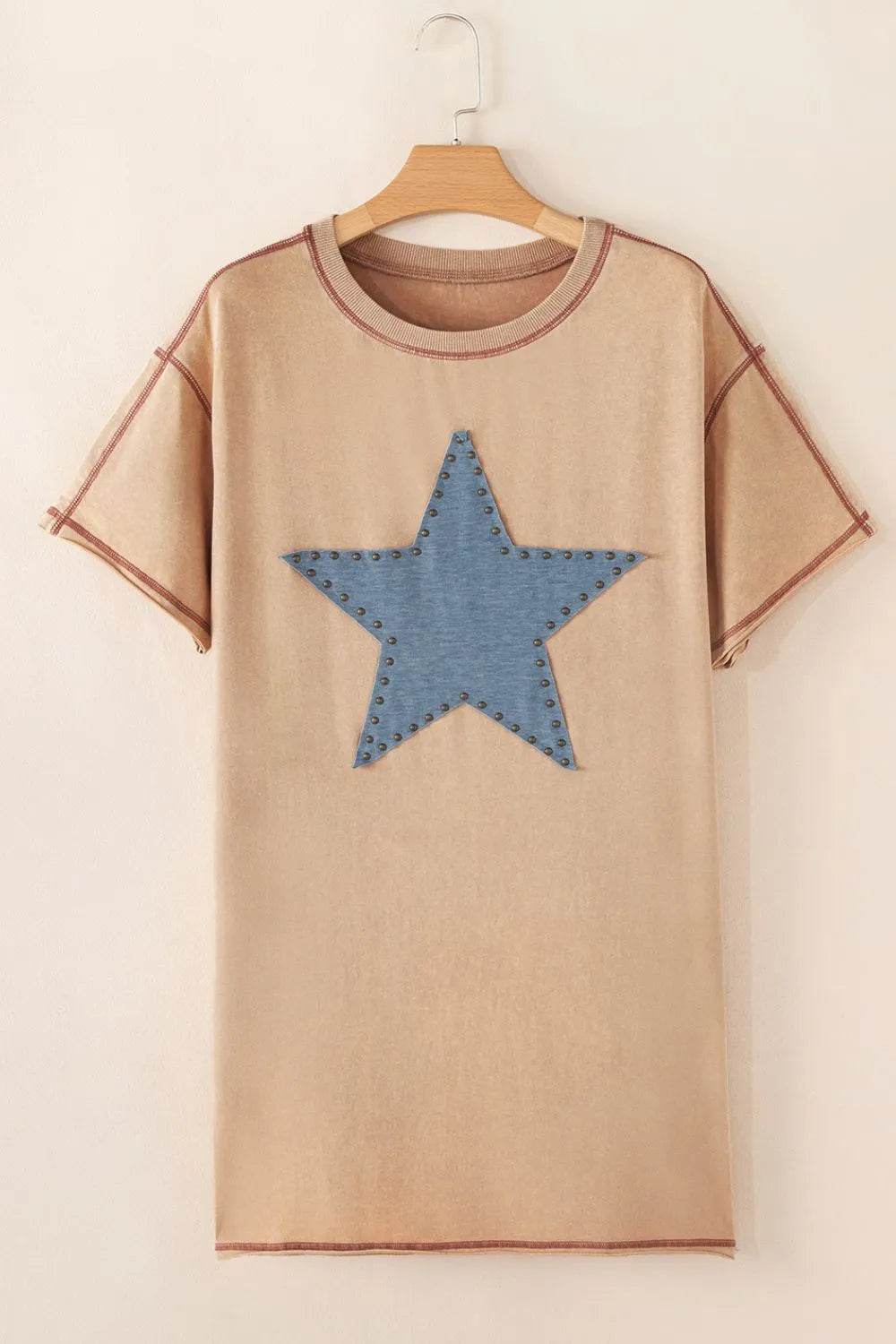 Mineral Wash Stud Beaded Star Pocketed T Shirt Dress - UnLaced Boutique