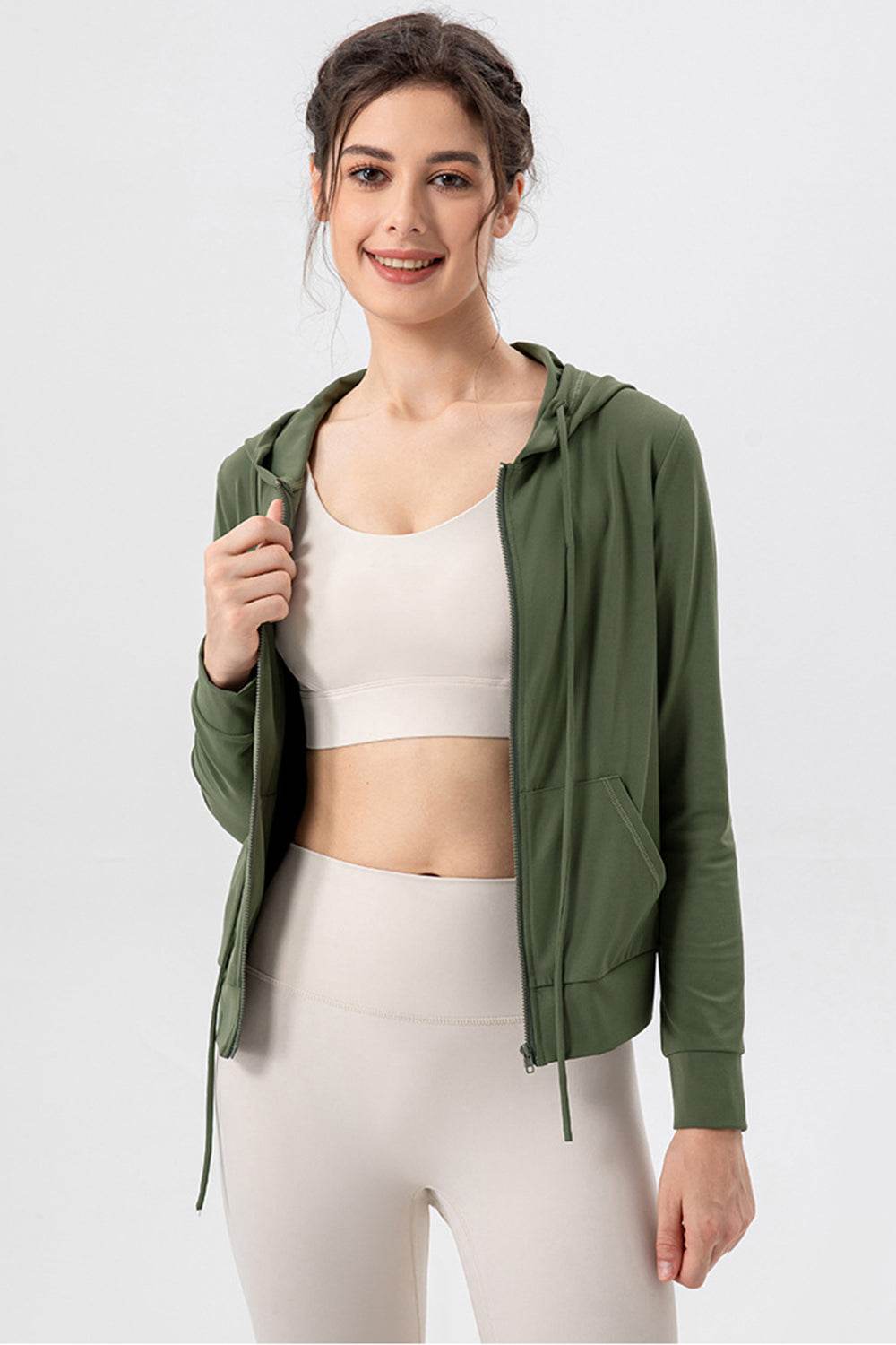 Drawstring Zip Up Hooded Active Outerwear - UnLaced Boutique