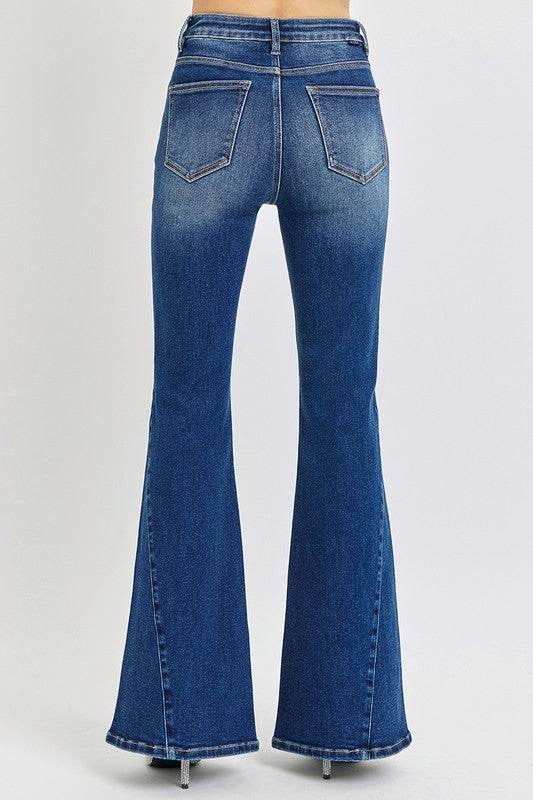 RISEN Distressed Button-Fly Flare Jeans - UnLaced Boutique