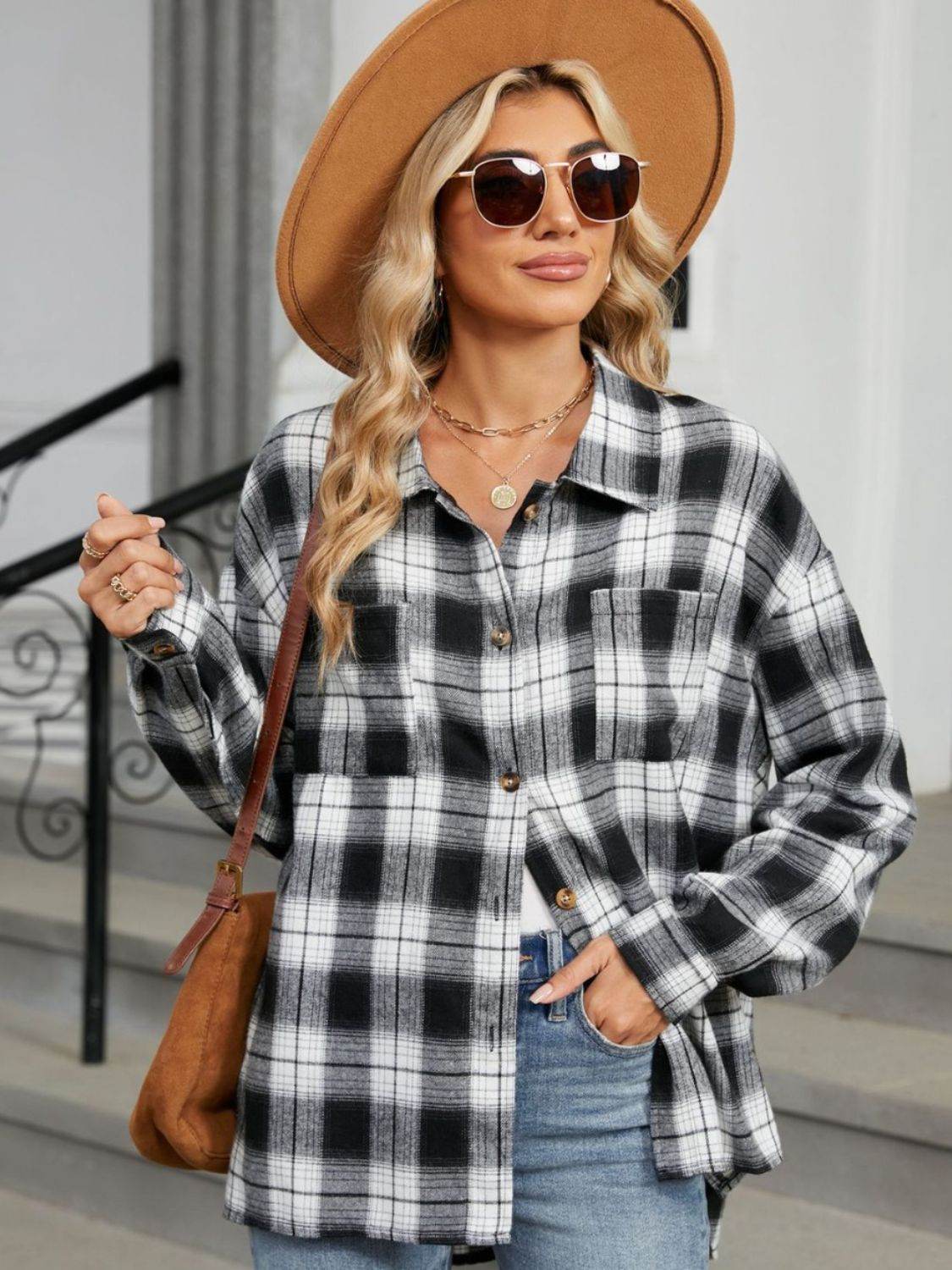 Plaid Collared Neck Long Sleeve Shirt - UnLaced Boutique