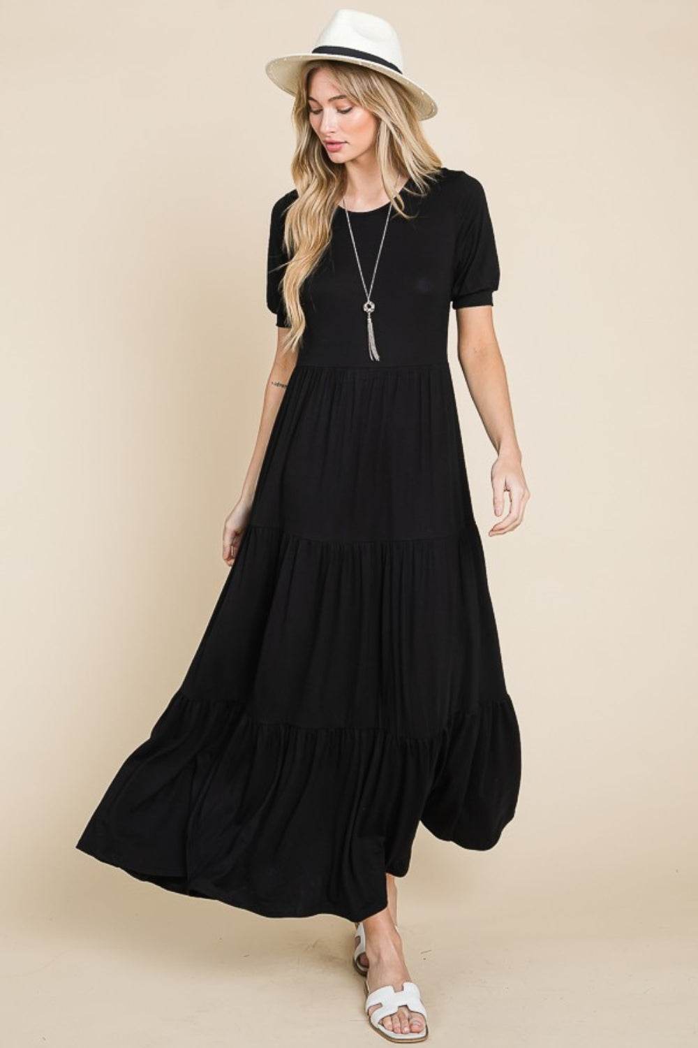 BOMBOM Short Sleeve Tiered Maxi Dress - UnLaced Boutique