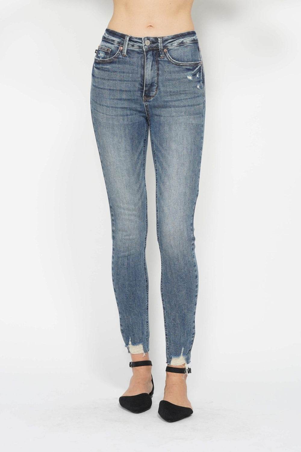 Judy Blue Full Size Tummy Control Vintage Wash Hem Destroy Skinny Jeans - UnLaced Boutique