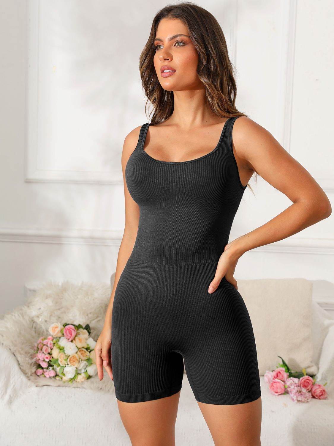 Scoop Neck Wide Strap Active Romper - UnLaced Boutique