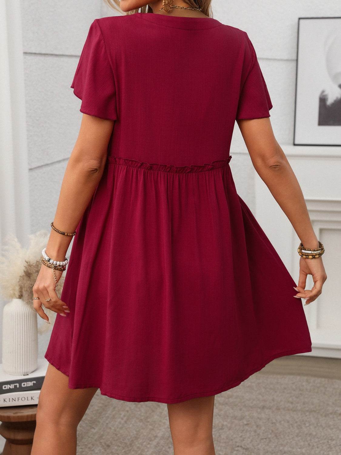 Button Front Flutter Sleeve Dress - UnLaced Boutique