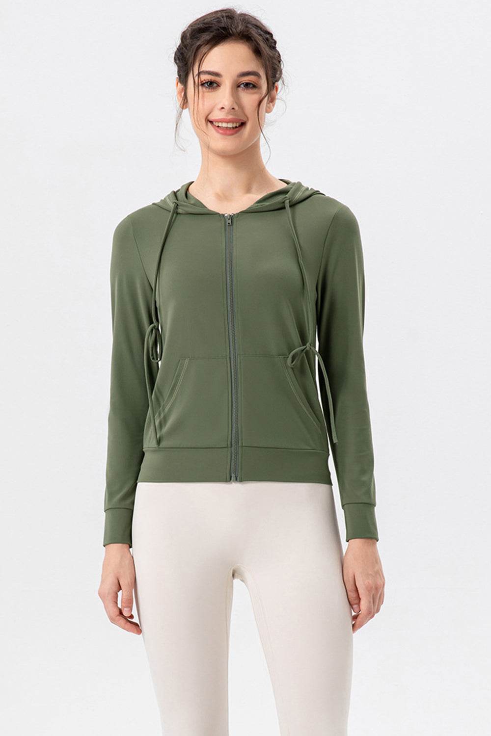 Drawstring Zip Up Hooded Active Outerwear - UnLaced Boutique