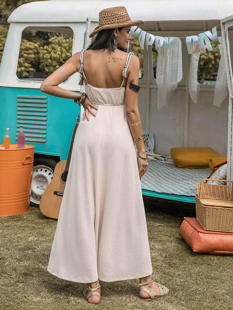 Waffle-Knit Tied Spaghetti Strap Dress - UnLaced Boutique
