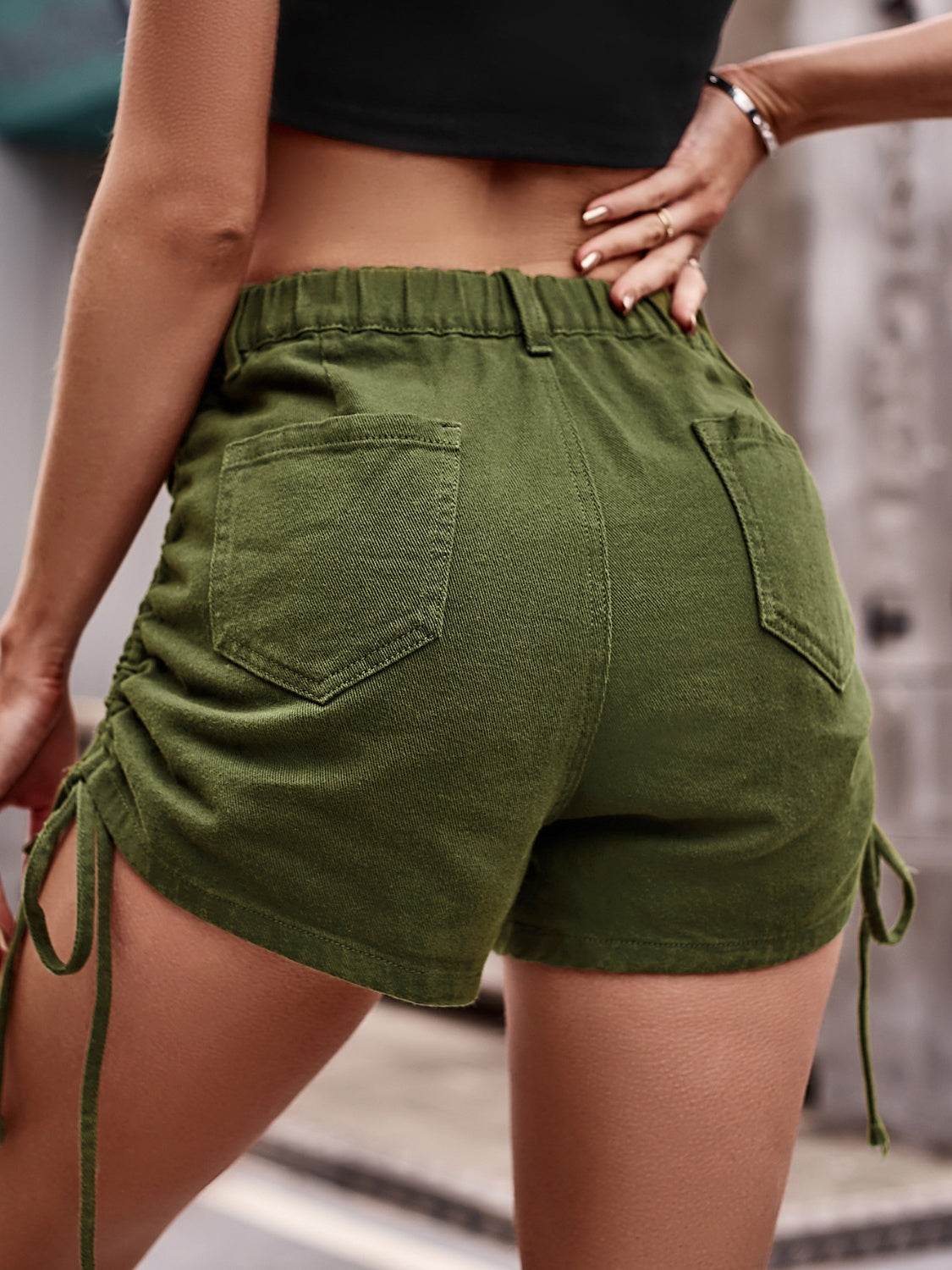 Drawstring Denim Shorts with Pockets - UnLaced Boutique