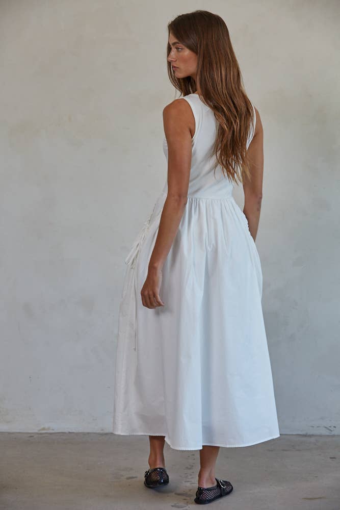 L8015 | Woven 100% Cotton Poplin Skirt Bodice Midi Dress
