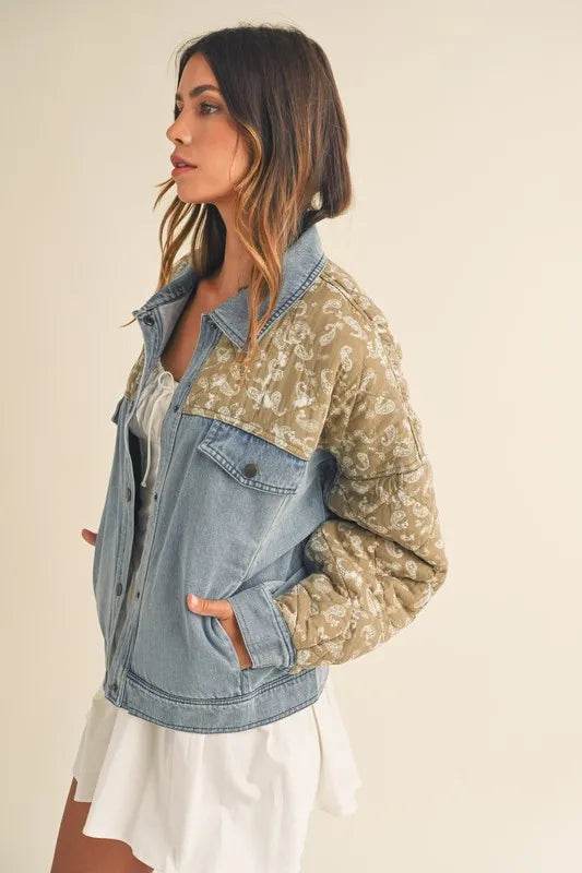 MABLE Quilted Paisley Print Contrast Denim Jacket - UnLaced Boutique