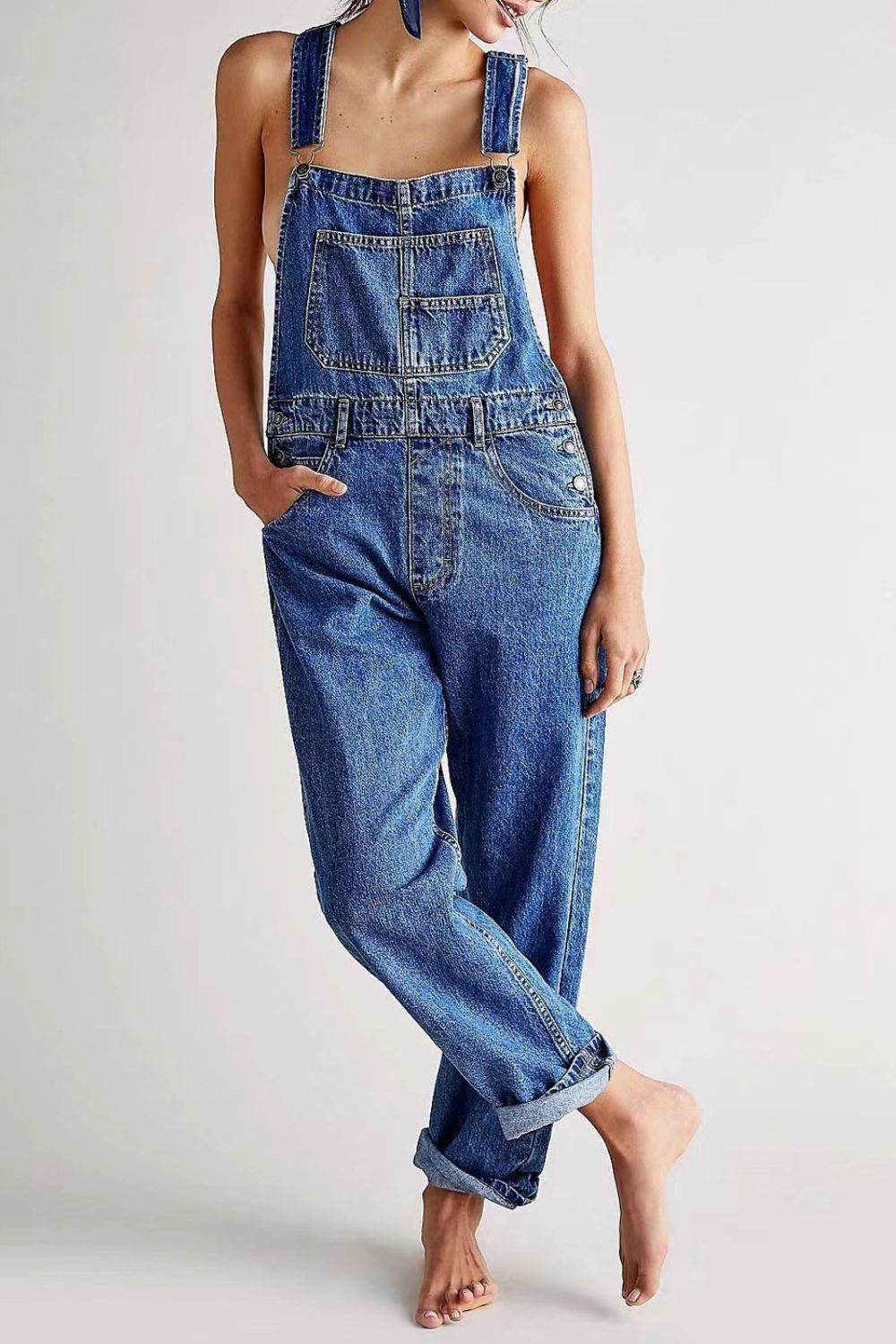 Wide Strap Square Neck Denim Overalls - UnLaced Boutique