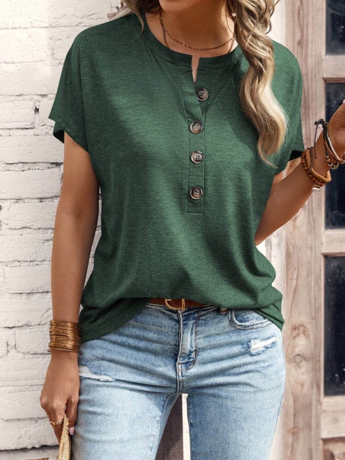 Half Button Short Sleeve Top - UnLaced Boutique