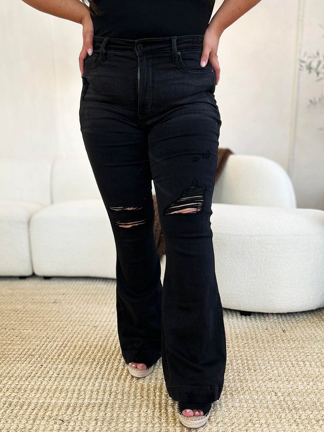Judy Blue Full Size High Waist Distressed Flare Jeans - UnLaced Boutique