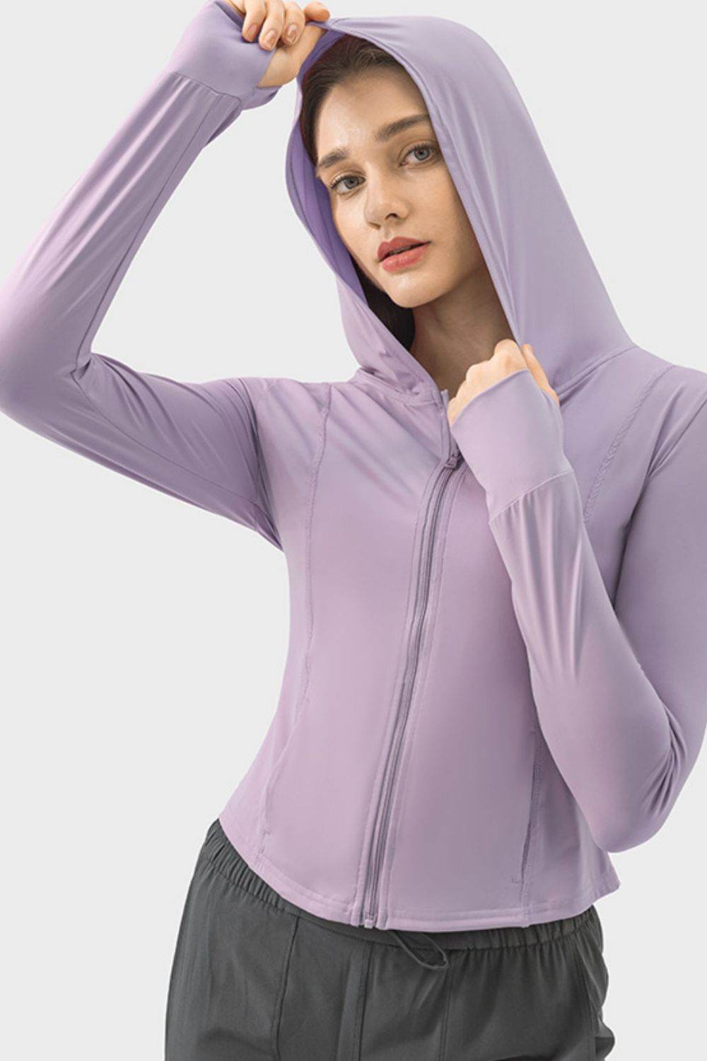Millennia Pocketed Zip Up Hooded Long Sleeve Active Outerwear - UnLaced Boutique