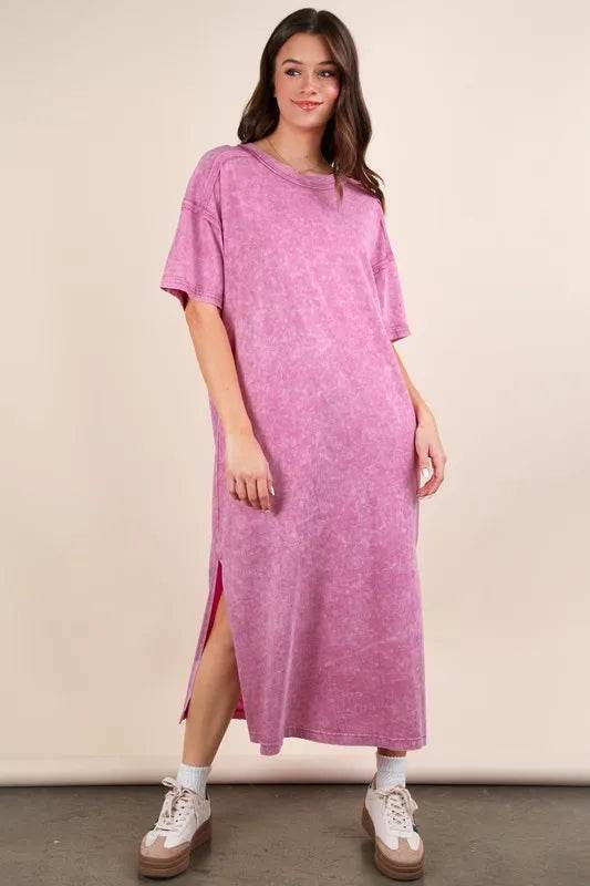 VERY J Plus Size Mineral Washed Casual Comfy Midi Dress - UnLaced Boutique