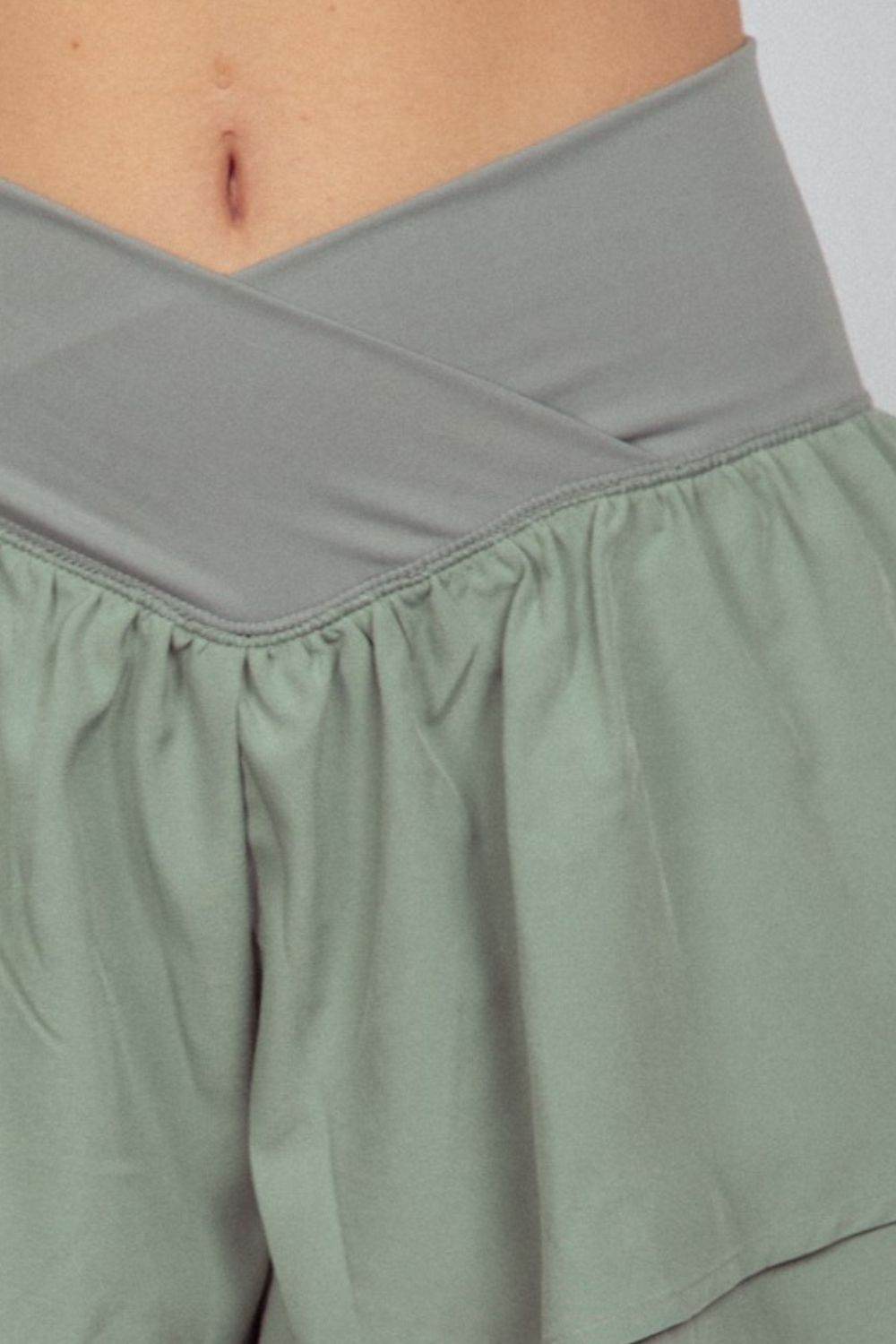 VERY J V-Shaped High Waist Layered Active Shorts - UnLaced Boutique