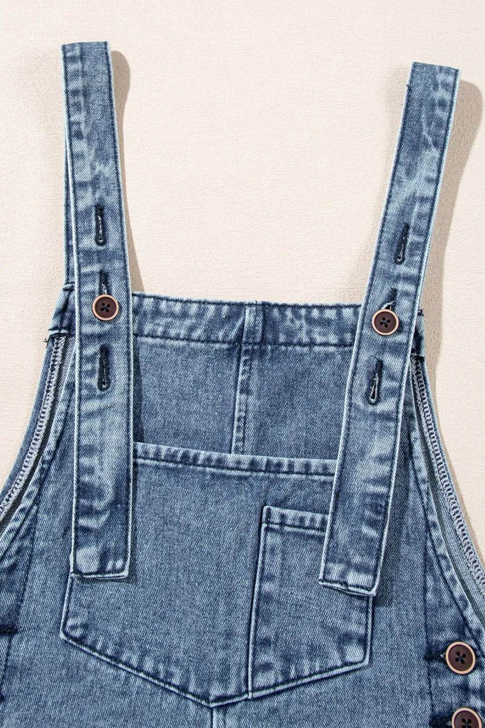 Distressed Bib Pocket Wide Leg Denim Overalls - UnLaced Boutique