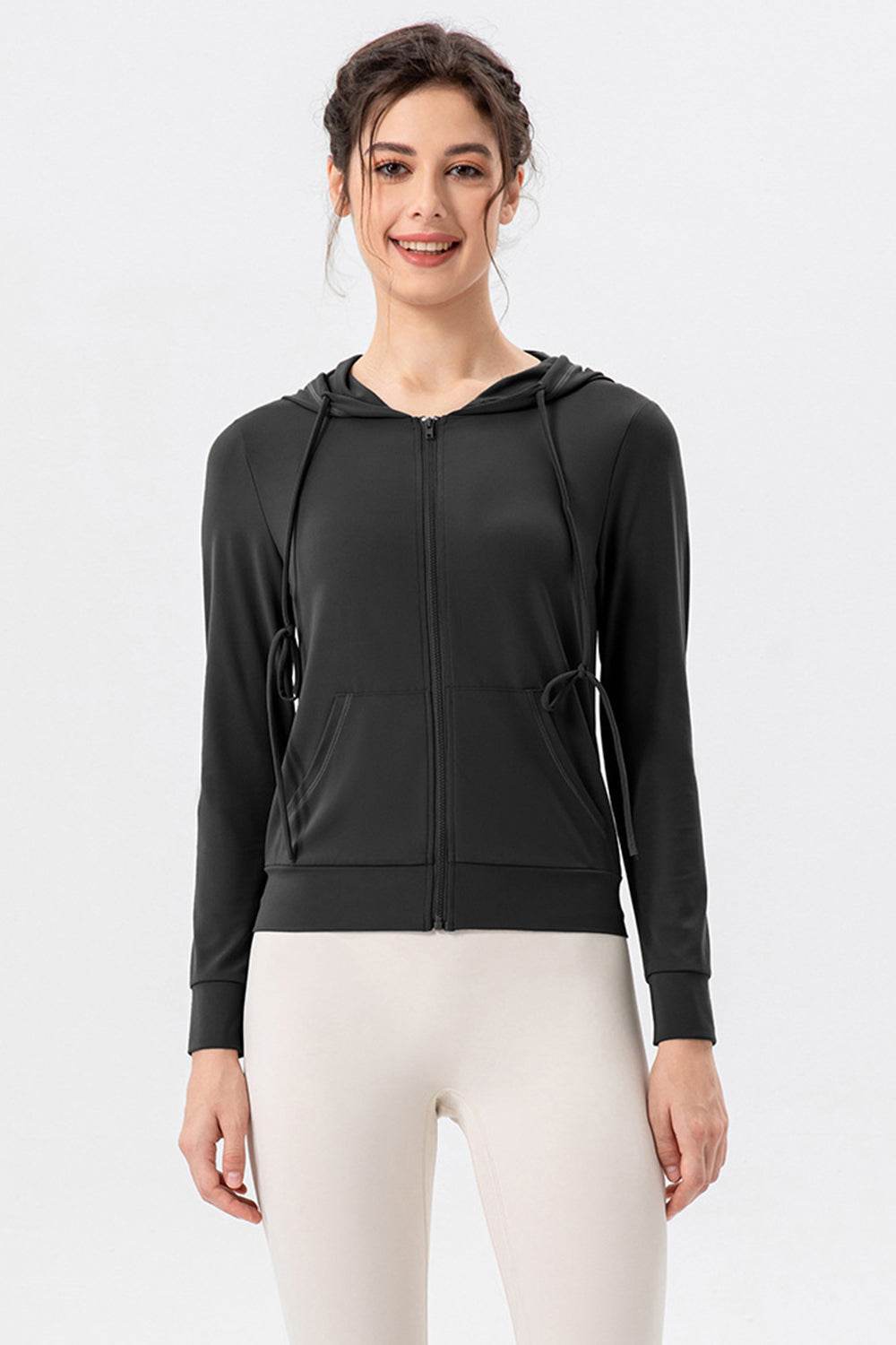 Drawstring Zip Up Hooded Active Outerwear - UnLaced Boutique