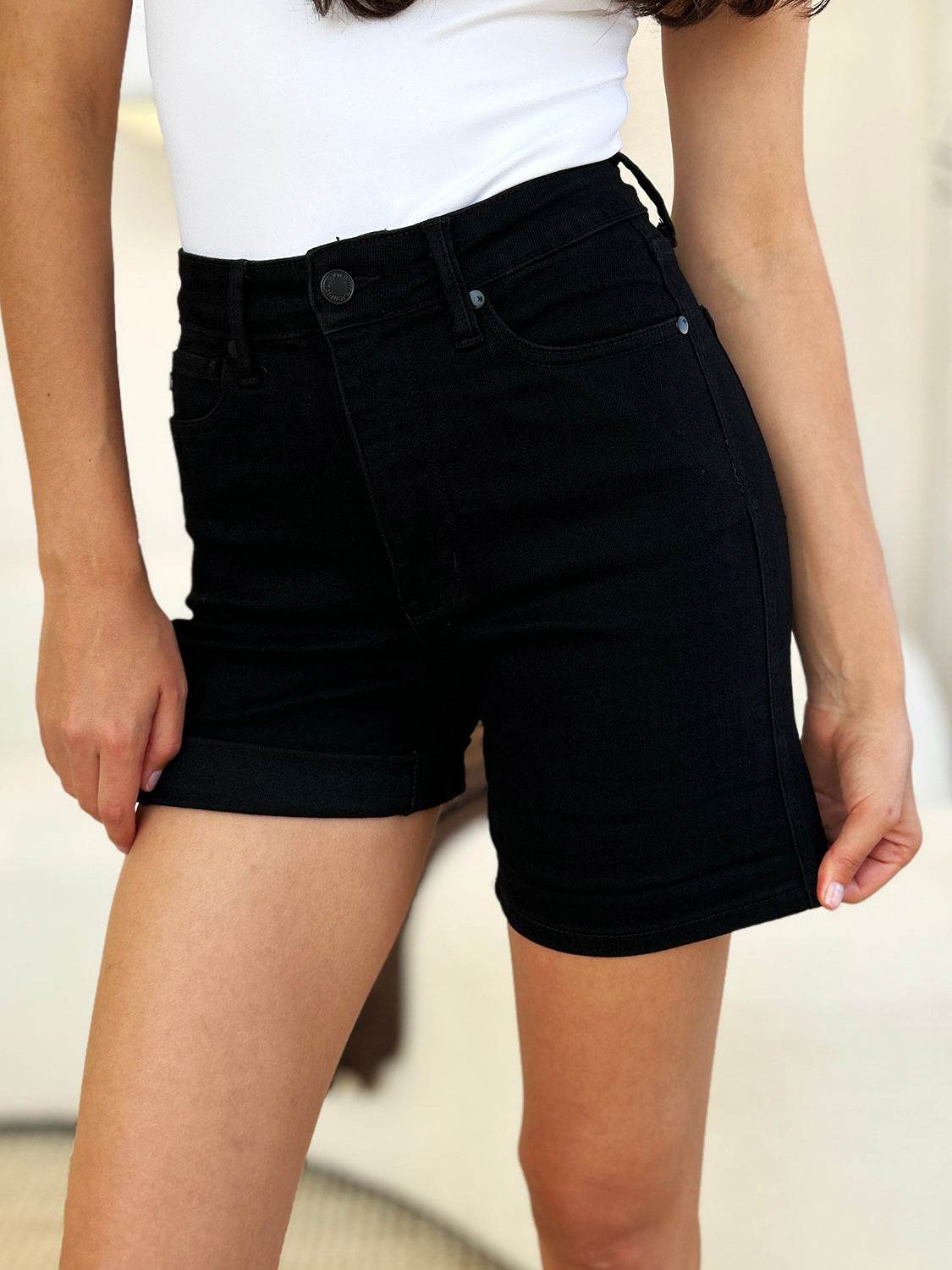 Judy Blue Full Size High Waist Tummy Control Cuffed Denim Shorts - UnLaced Boutique