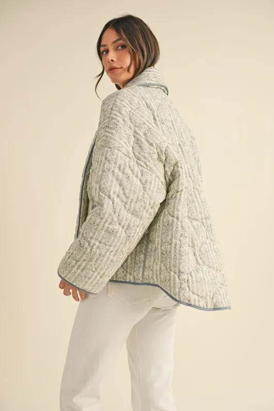 MABLE Floral Printed Quilted Open Front Jacket - UnLaced Boutique