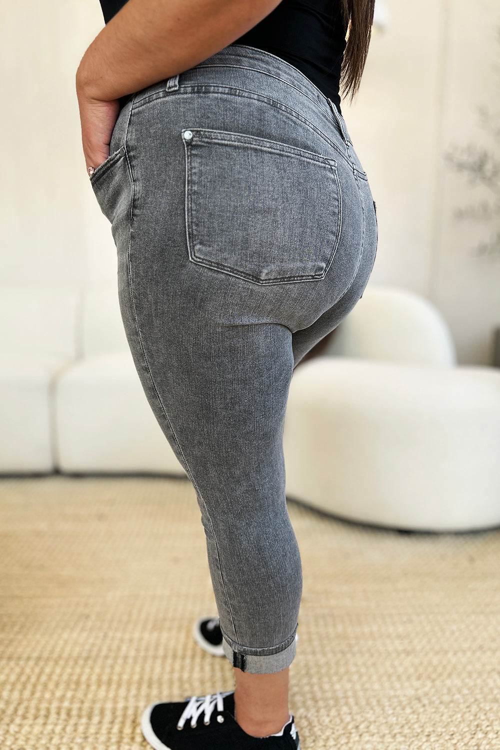 Judy Blue Full Size Button Fly High Waist Cuffed Capris - UnLaced Boutique