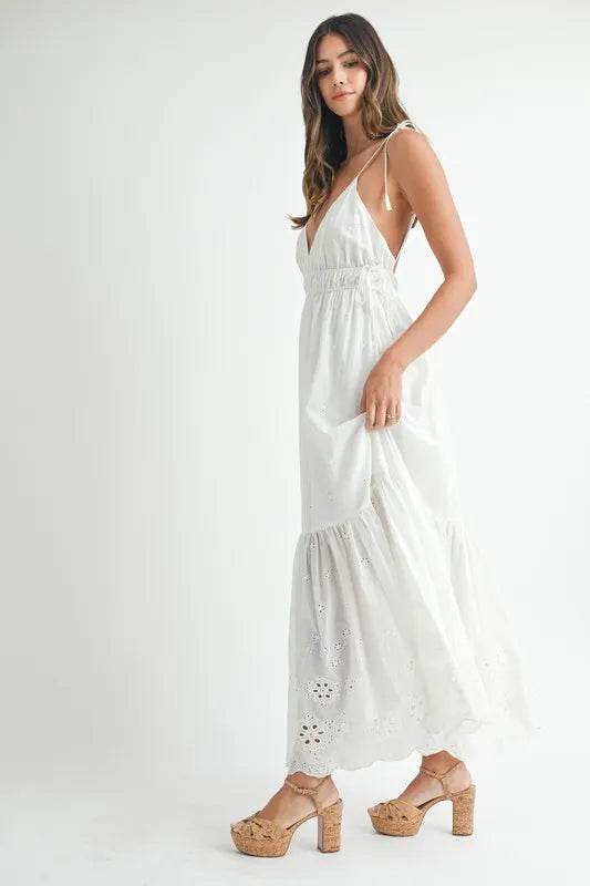 MABLE Eyelet Lace Maxi Dress with Side Strap Details - UnLaced Boutique