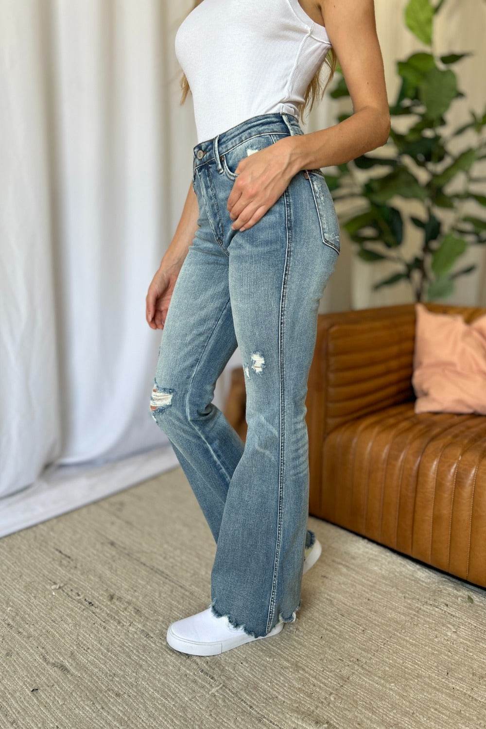 Judy Blue Full Size Medium Rise Tummy Control Destroy Flare - UnLaced Boutique