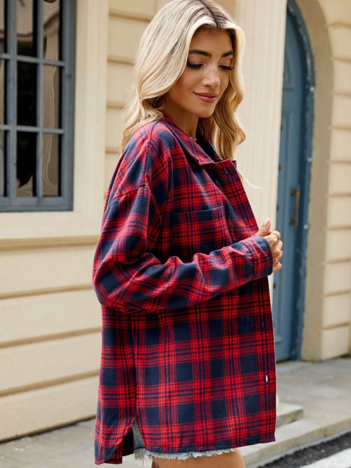 Plaid Collared Neck Long Sleeve Shirt - UnLaced Boutique