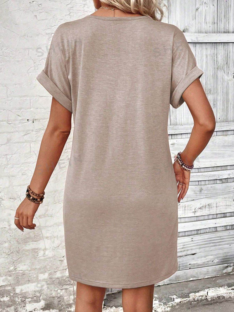 Quarter Button V-Neck Short Sleeve Dress - UnLaced Boutique