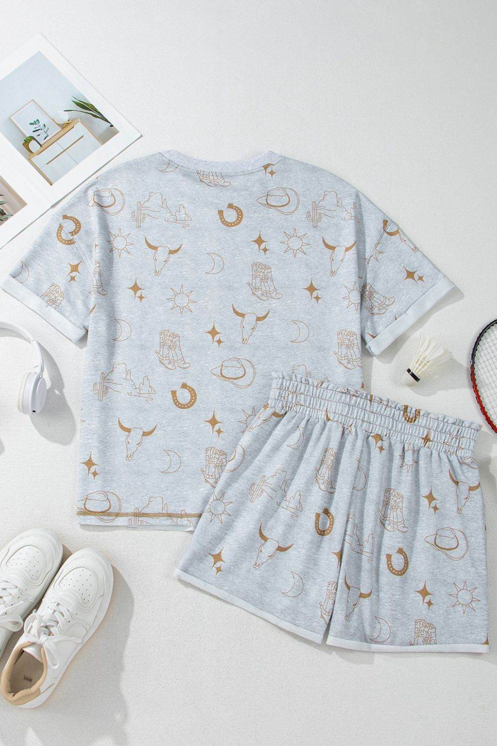 Printed T-Shirt and Elastic Waist Shorts Set - UnLaced Boutique