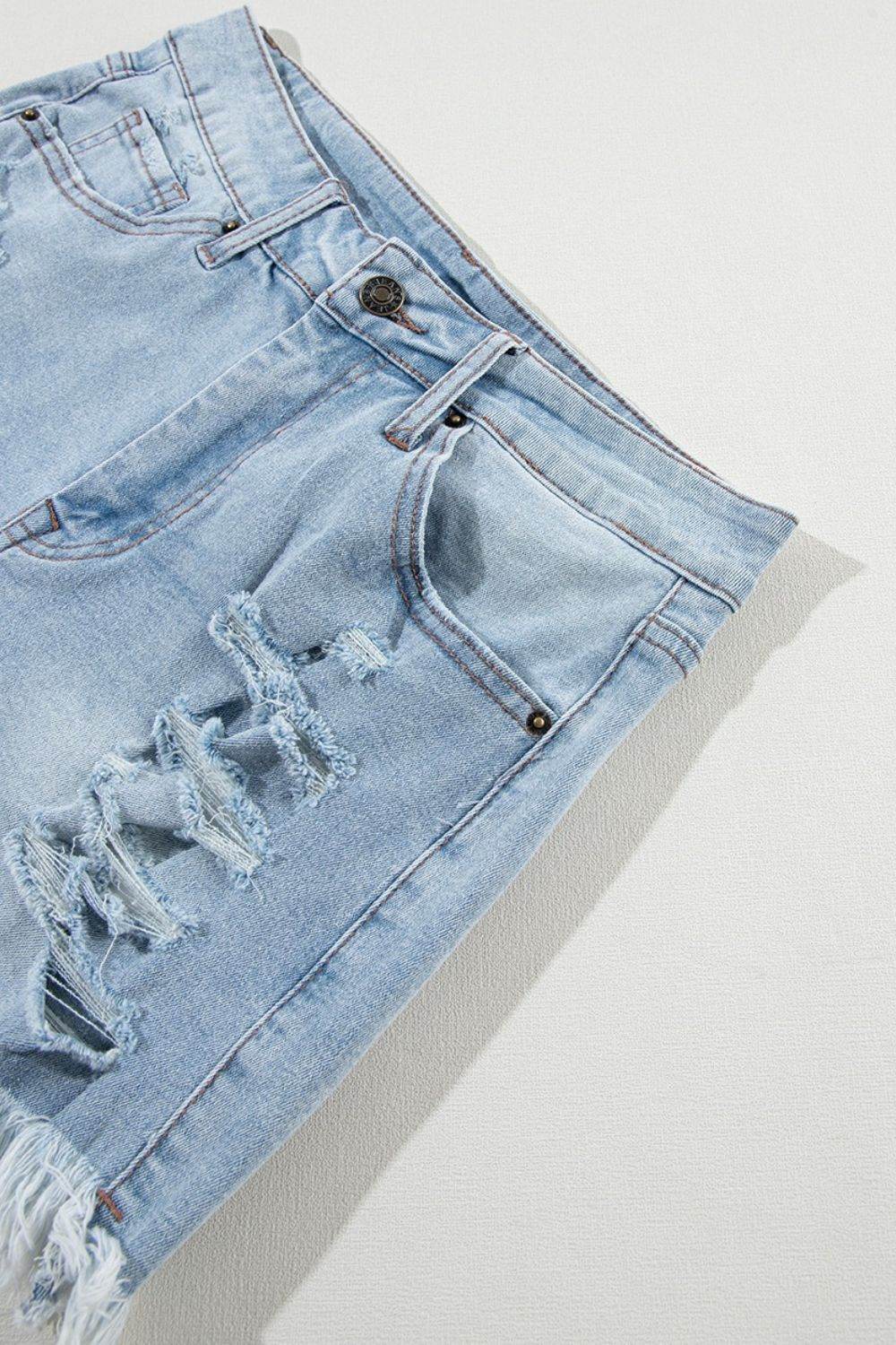 Distressed Raw Hem High Waist Denim Shorts - UnLaced Boutique