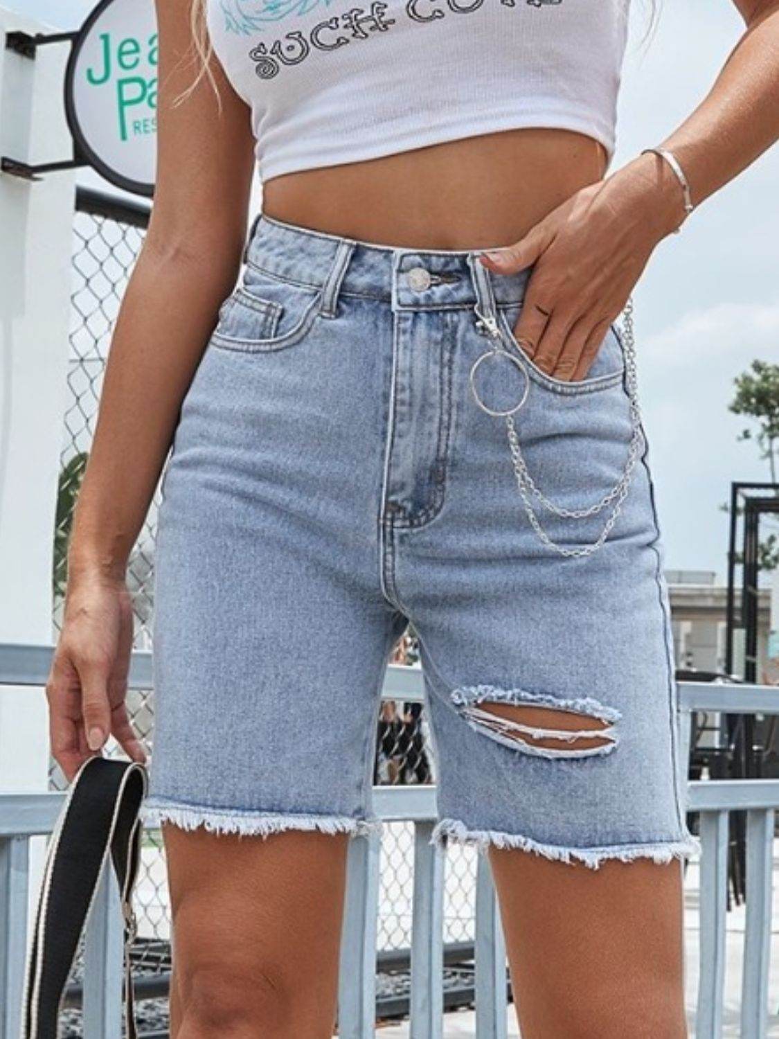 Distressed Raw Hem Denim Shorts - UnLaced Boutique