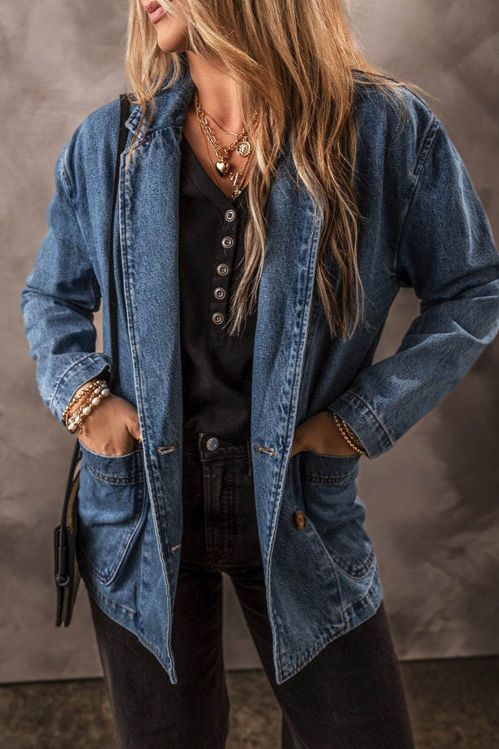 Pocketed Long Sleeve Denim Jacket - UnLaced Boutique