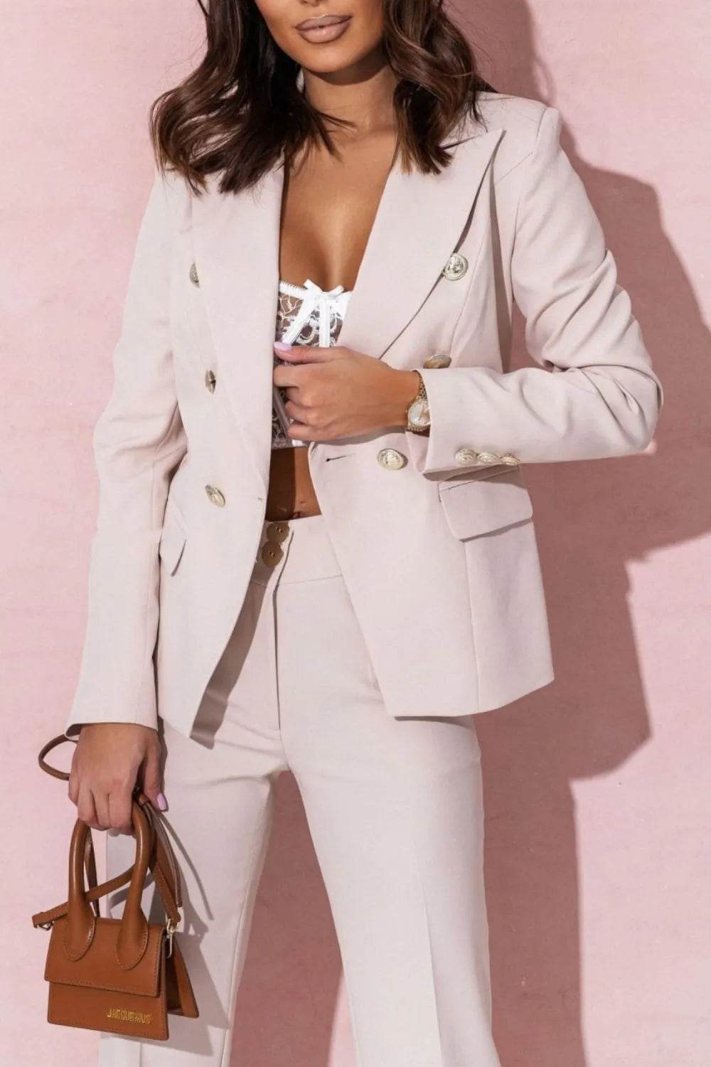 Full Size Lapel Collar Long Sleeve Blazer and Pants Set Plus Size - UnLaced Boutique