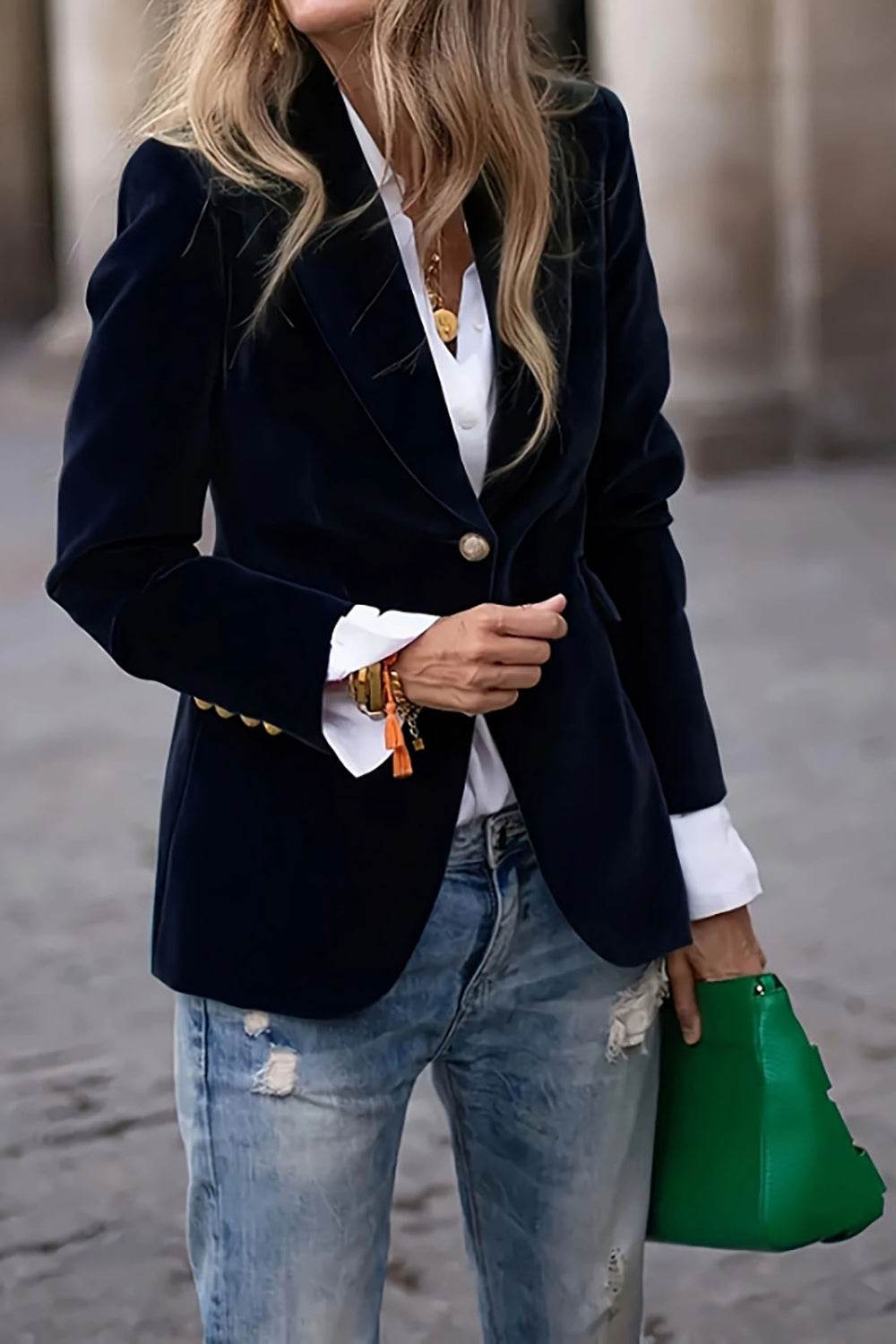 One Button Lapel Collar Long Sleeve Blazer - UnLaced Boutique