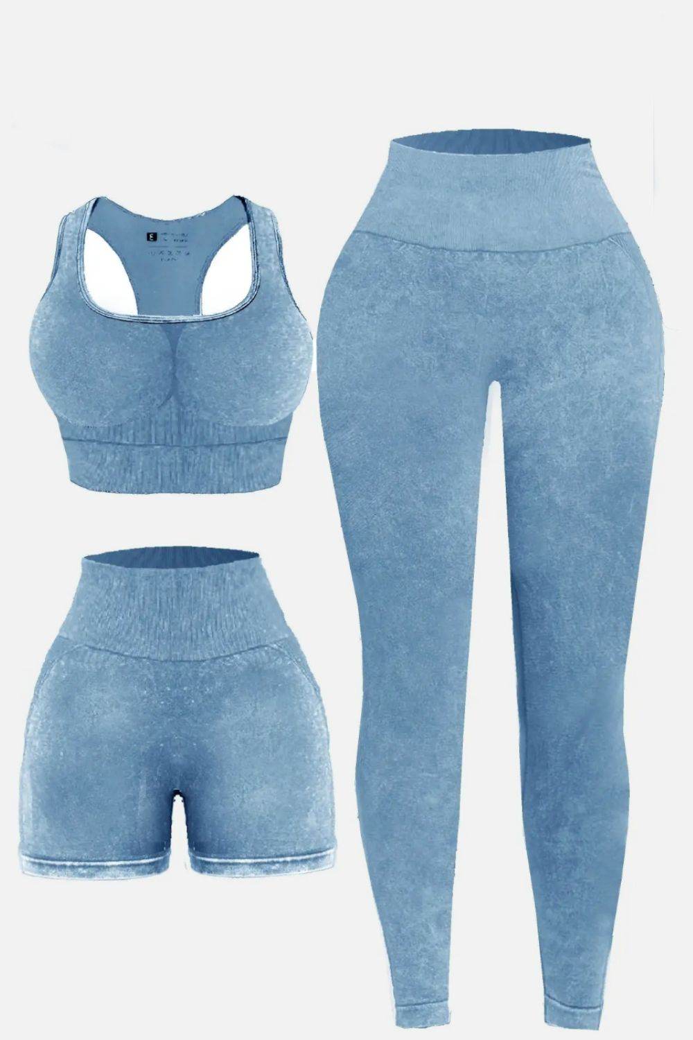 3 Piece Washed Square Neck Wide Strap Active Set - UnLaced Boutique