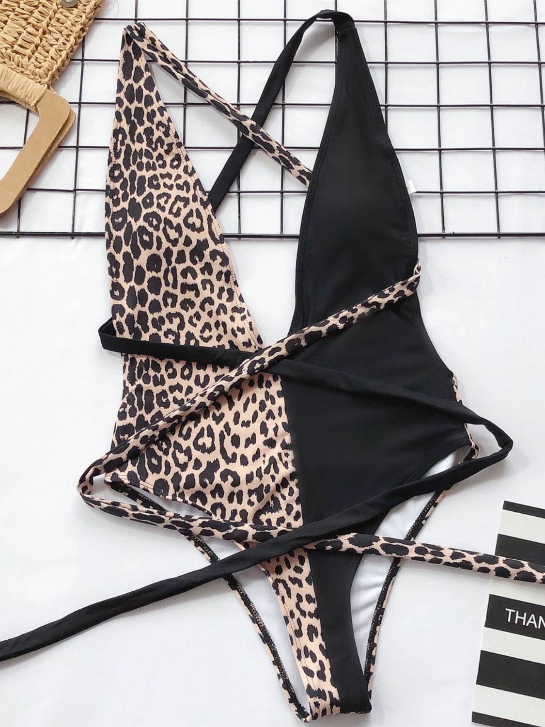 Tied Leopard Plunge One-Piece Swimwear - UnLaced Boutique