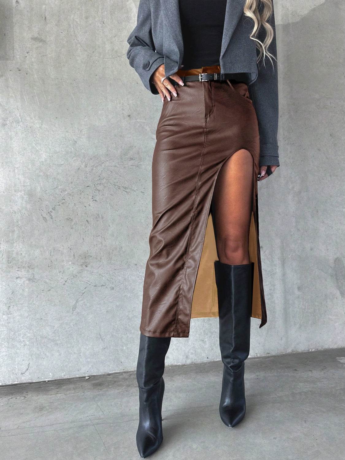 Slit Midi Skirt with Pockets - UnLaced Boutique