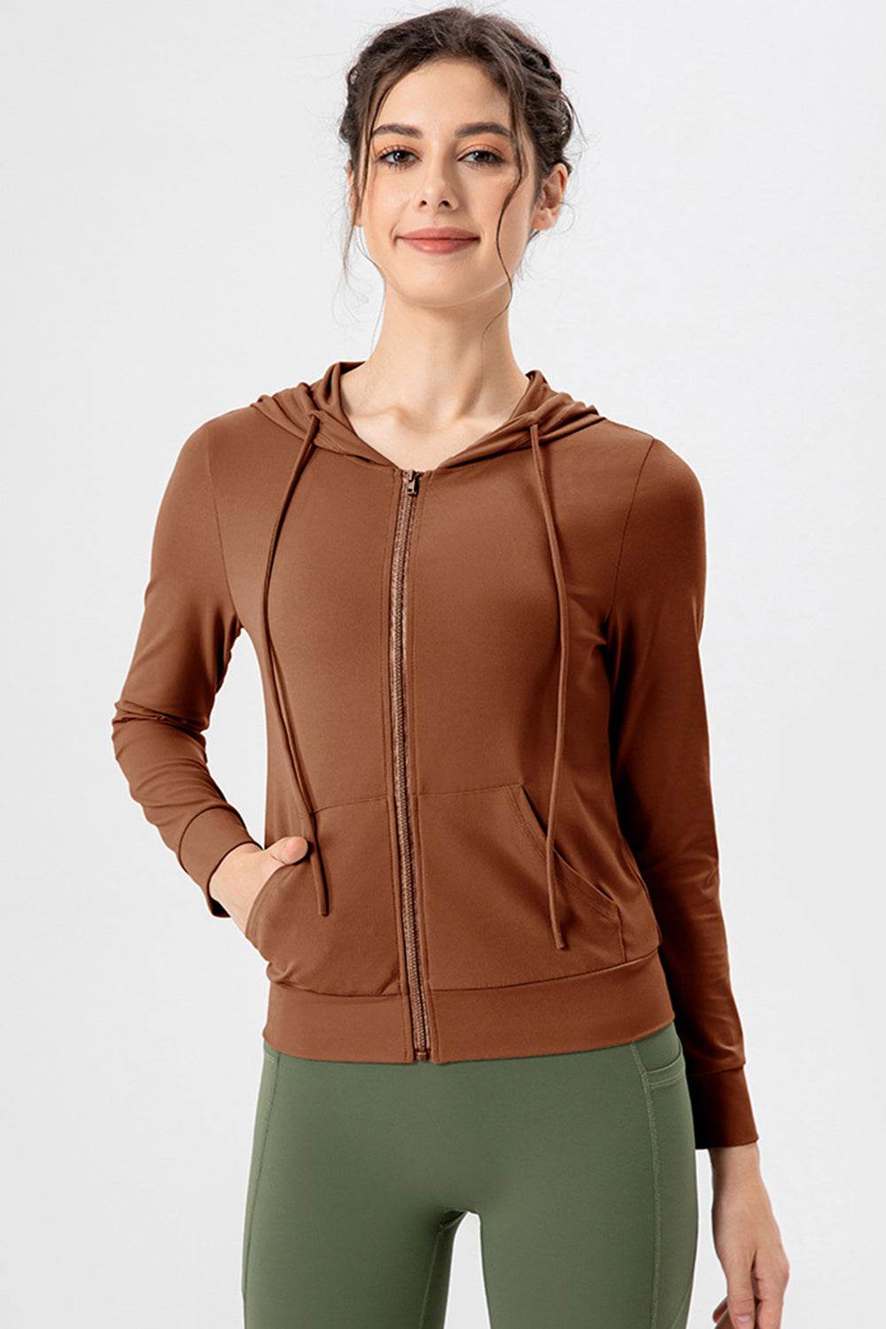 Drawstring Zip Up Hooded Active Outerwear - UnLaced Boutique
