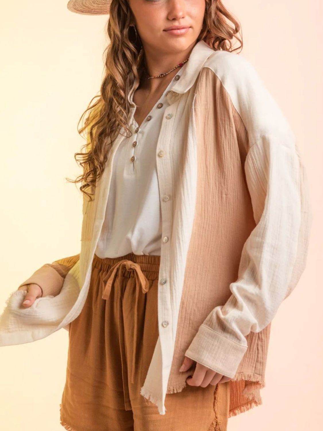 Contrast Button Up Long Sleeve Shirt - UnLaced Boutique