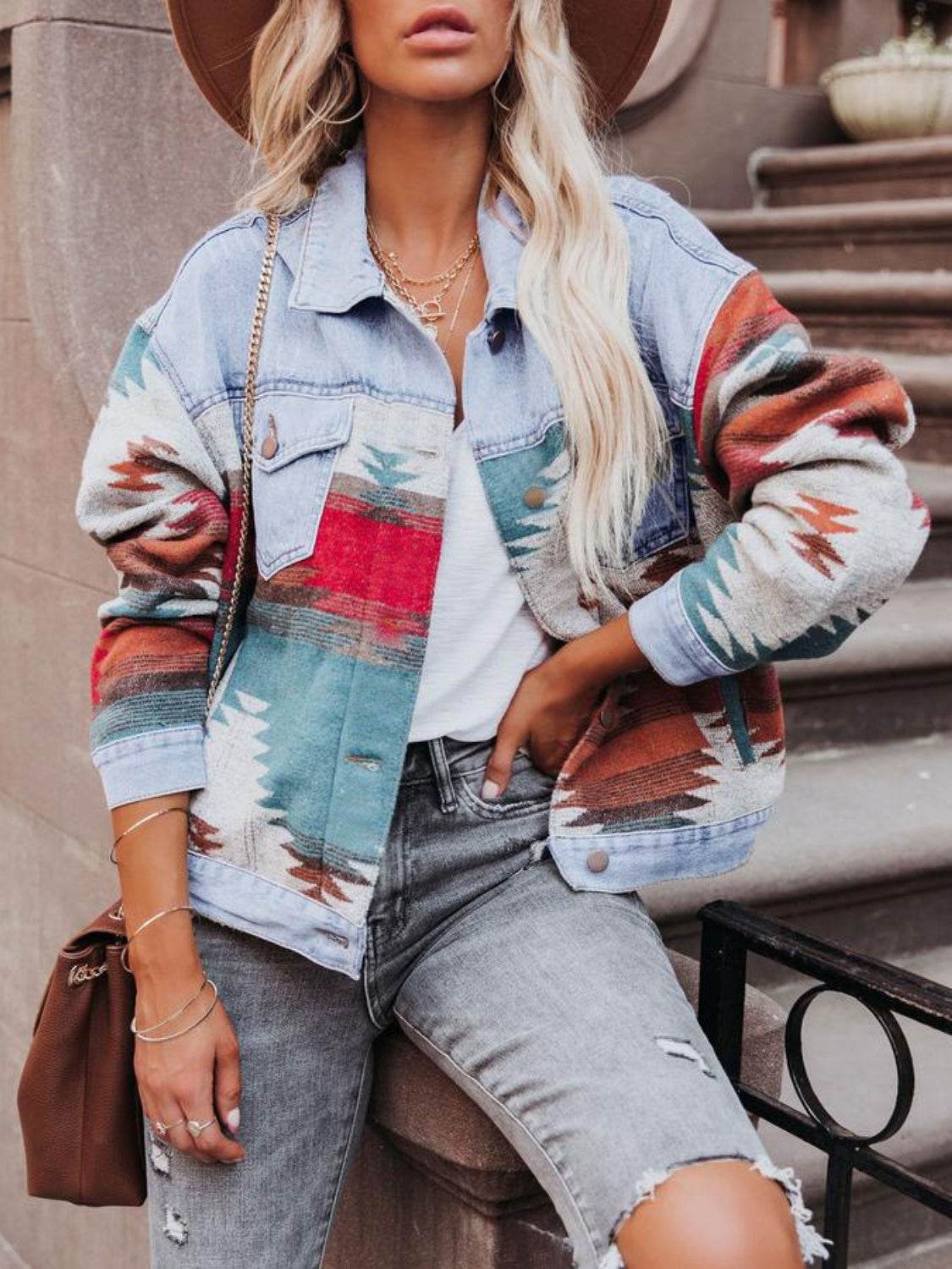 Geometric Button Up Long Sleeve Jacket - UnLaced Boutique