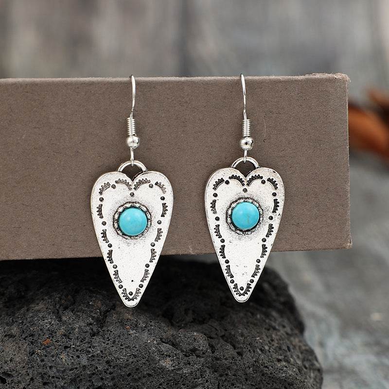 Alloy Turquoise Heart Dangle Earrings - UnLaced Boutique