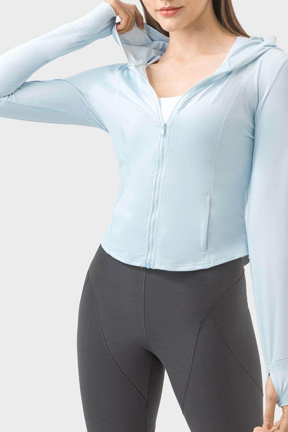 Millennia Pocketed Zip Up Hooded Long Sleeve Active Outerwear - UnLaced Boutique