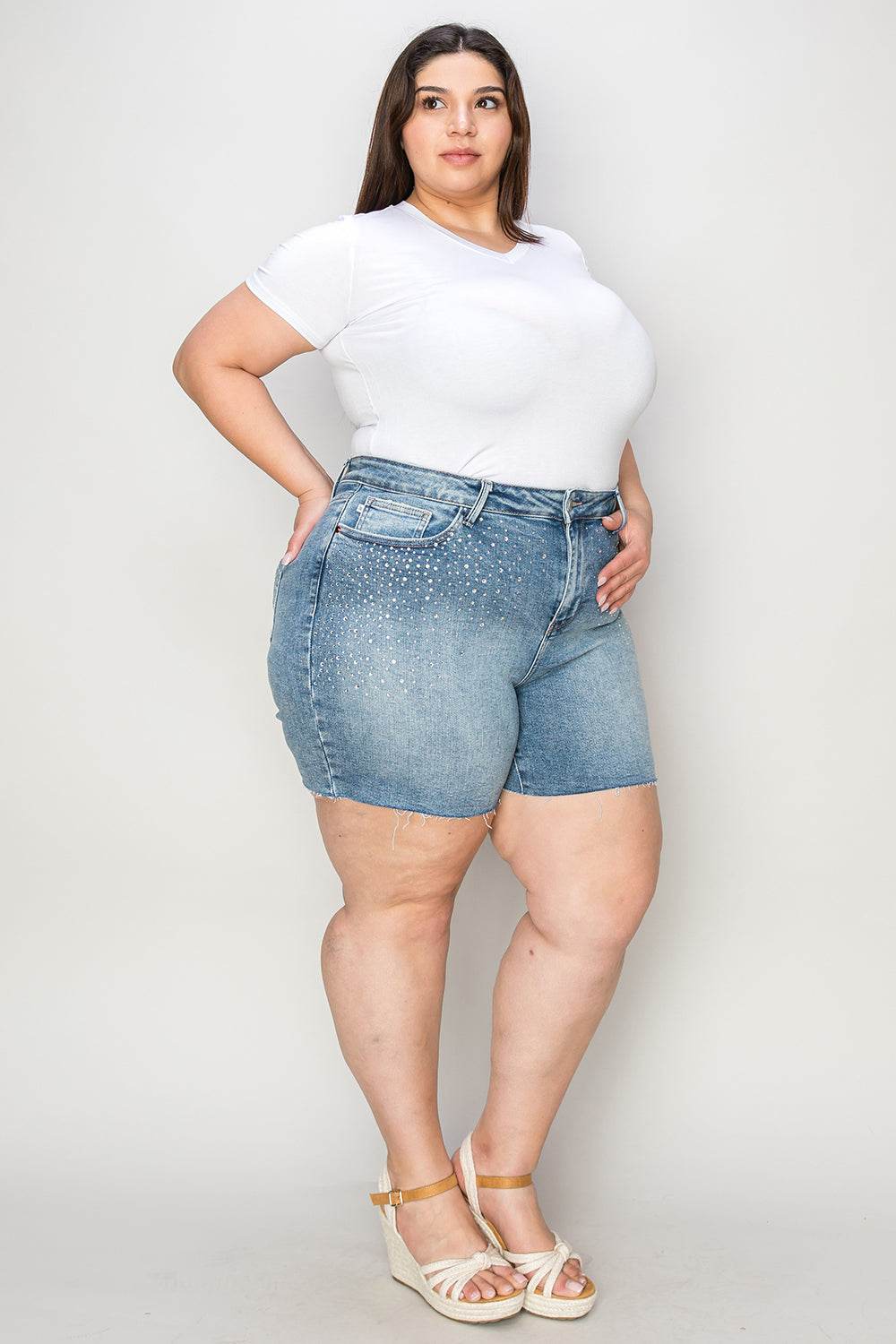 Judy Blue Full Size High Waist Raw Hem Denim Shorts - UnLaced Boutique