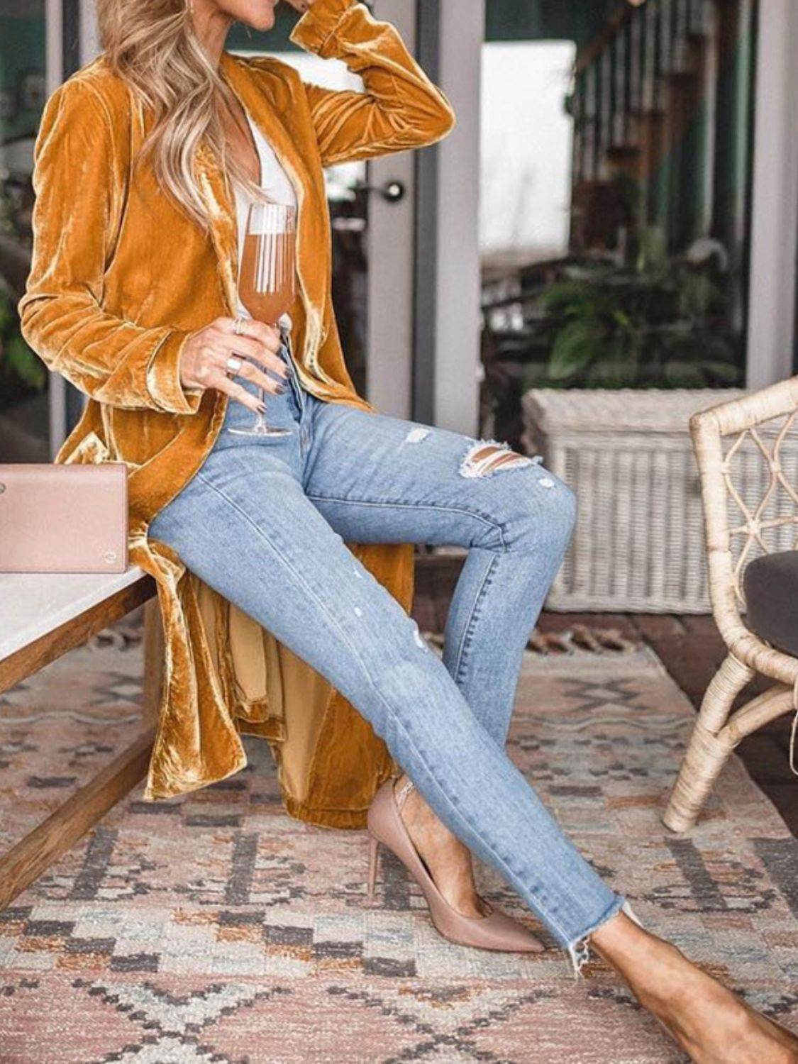 Open Front Long Sleeve Coat - UnLaced Boutique