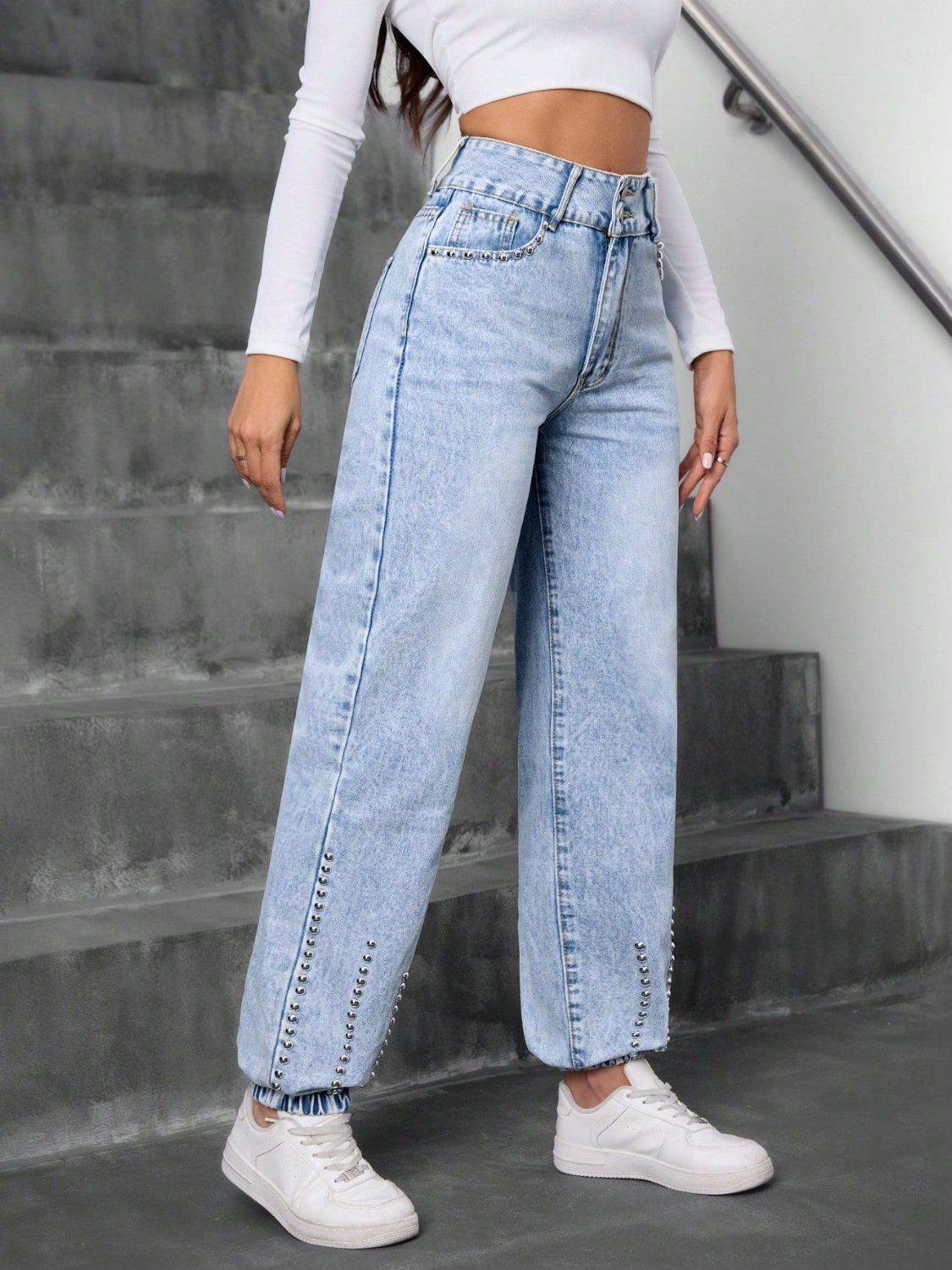 Studded High Waist Jeans - UnLaced Boutique